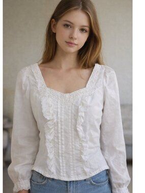 Vintage Gunne Sax Prairie White Blouse Top Cottagecore Romantic Lace Boho